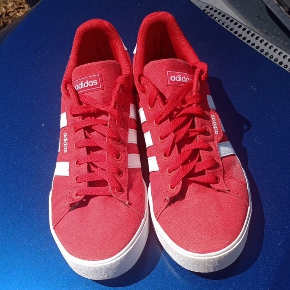 Adidas Red Sneakers with White Stripes